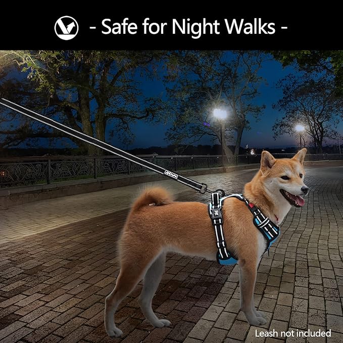 PoyPet No Pull Dog Harness, No Choke Front Clip Dog Reflective Harness, Adjustable Soft Padded Pet Vest with Easy Control Handle for Small to Large Dogs(Blue,L)