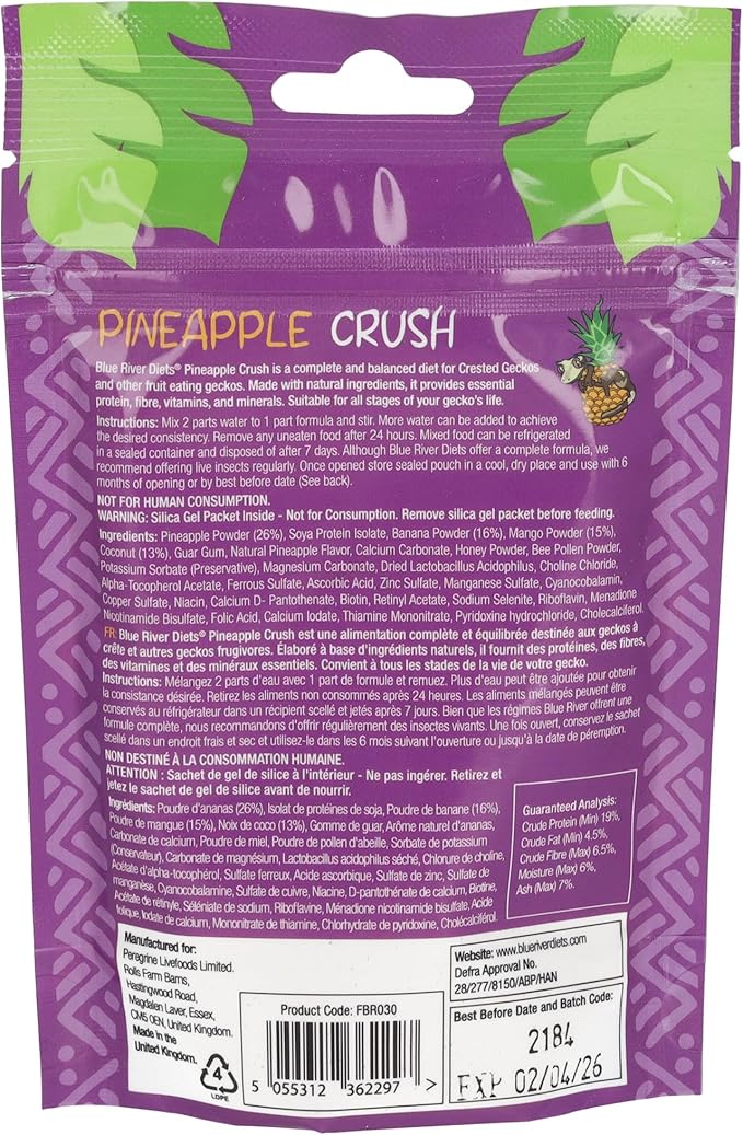Blue River Diets Crested Gecko Diet | Pineapple Crush | All Natural Low Fat Complete Gecko Food | 2.1oz