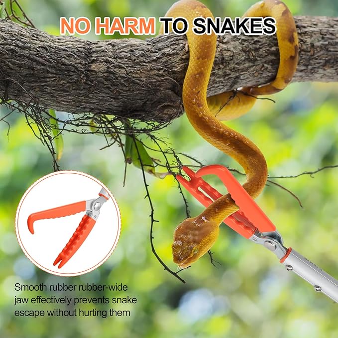 Kalkal Snake Grabber Tool, 60” Professional Aluminum Alloy Telescopic Rattle Snake Tongs, Reptile Grabber Snake Catcher Wide Jaw Handling Tool with Lock