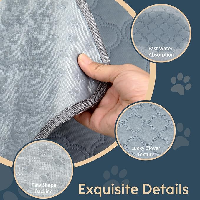 FunFurry Washable Pee Pads for Dogs - 2 Pack Reusable Pee Pads with Dog Paw Shape Non-Slip Backing (Light Grey, 36" X 36")