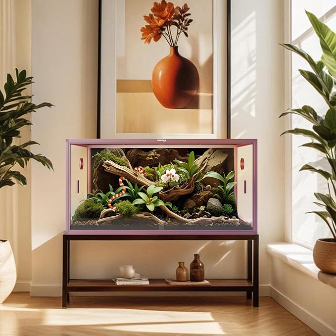 Phailozoo 120 Gallon Bearded Dragon Tank, Stackable Reptile Enclosure with Front Sliding Tempered Glass Doors, Easy Assembly Aluminum Frame Reptile Tank for Snake & Lizard