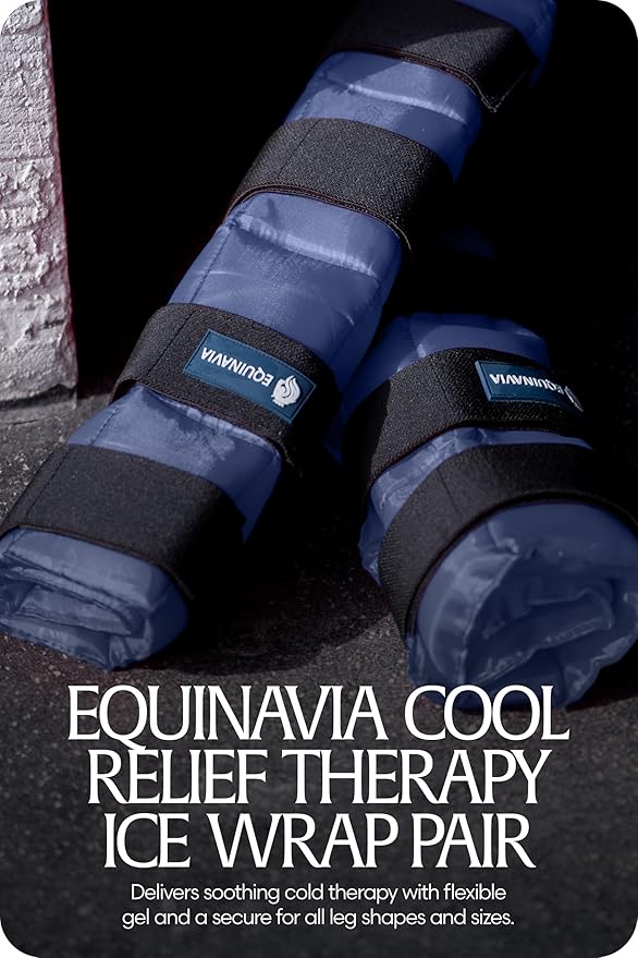 Equinavia Cool Relief Therapy Ice Boots Leg Wraps Pair for Horses, Gel Pack with Adjustable Straps | 16.5" x 15.5" with Storage Bag - Navy Blue - Pair - One Size