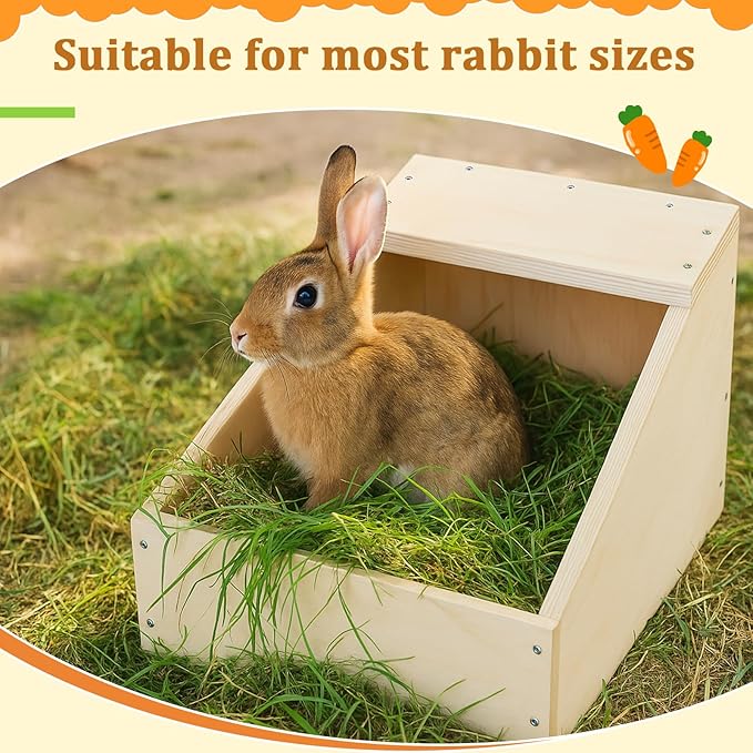 Maxcheck 2 Pack Wood Rabbit Nesting Box, 21x11.25x10 Inch Wooden Hutch Hideout for Breeding, Natural Burrow Den Alternative for Rabbits & Small Animals