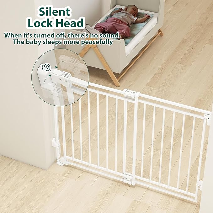 Miumoon 29-45" No Bottom Bar Baby Gate for Stairs, 2-in-1 Auto Close Dog Gate Indoor with Large Walk Thru Door, Hardware Mount Pet Gate for Top and Bottom Stairs (White, 26.5-43" W x 29" H)