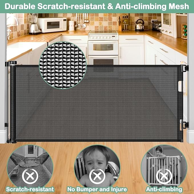 Retractable Baby Gates for Doorways 55 Inch Wide Retractable Dog Gates for The House Outdoor Dog Barriers for Home Indoor Pet Barrier Mesh Baby Gate for Fireplace Pet Safety Gate for Front Door
