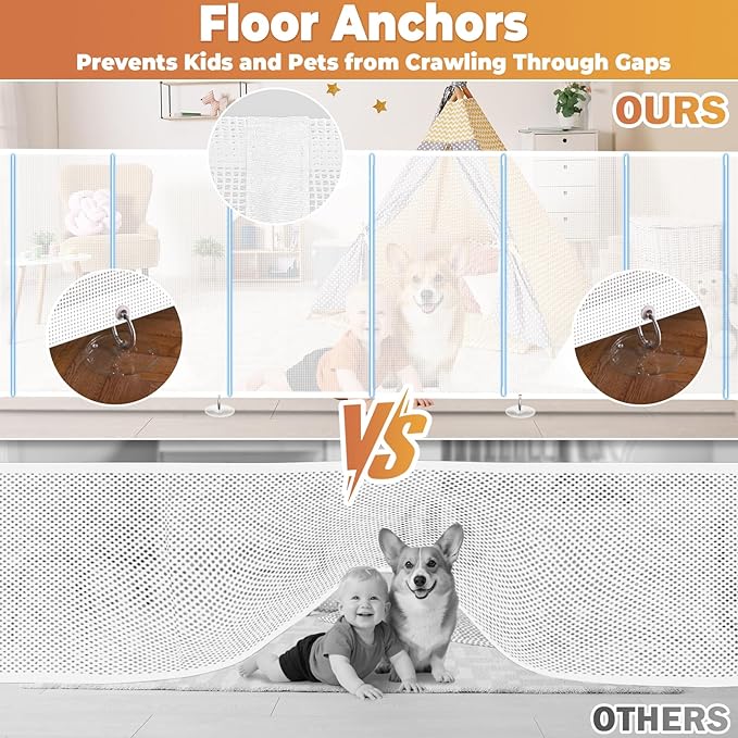 120" Retractable Baby Gates Dog Gate Extra Wide, 42" Tall Child Pet Safety Gate with Reinforced Strips for Stairs, Long Mesh Garage Gates Fence for Outdoor Indoor Large Openings Driveway Decks Patio