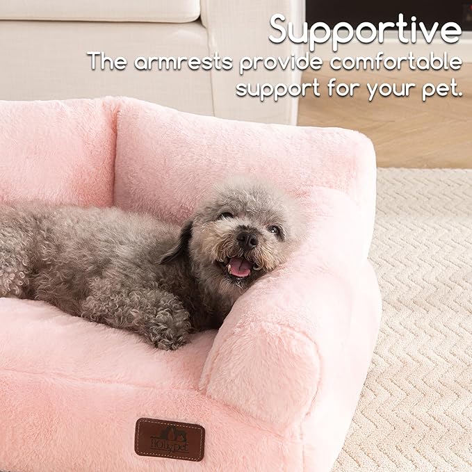 Hollypet Fluffy Dog Cat Bed Pet Couch Beds Plush Soft Warming Washable Puppy Bed for Small Medium Dogs and Large Cats, Pink, 24" L x 18" W x 10" Th
