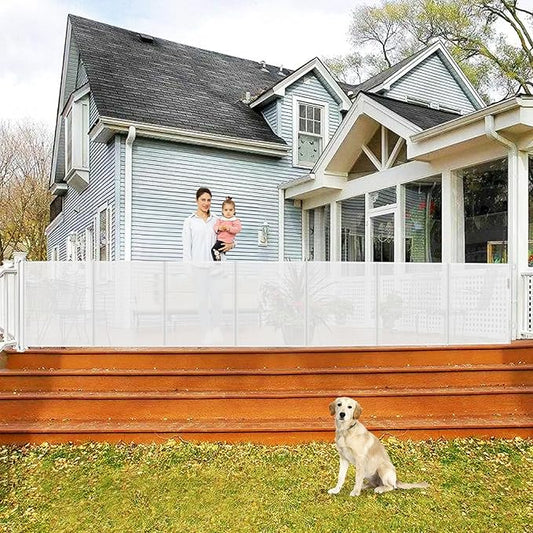 Reinforced 200 Inch Extra Wide Retractable Baby Gates with Reinforced Rods, Retractable Dog Gate Prevent Bottom Crawling Through, Mesh Pet Gate for Large Openings, White