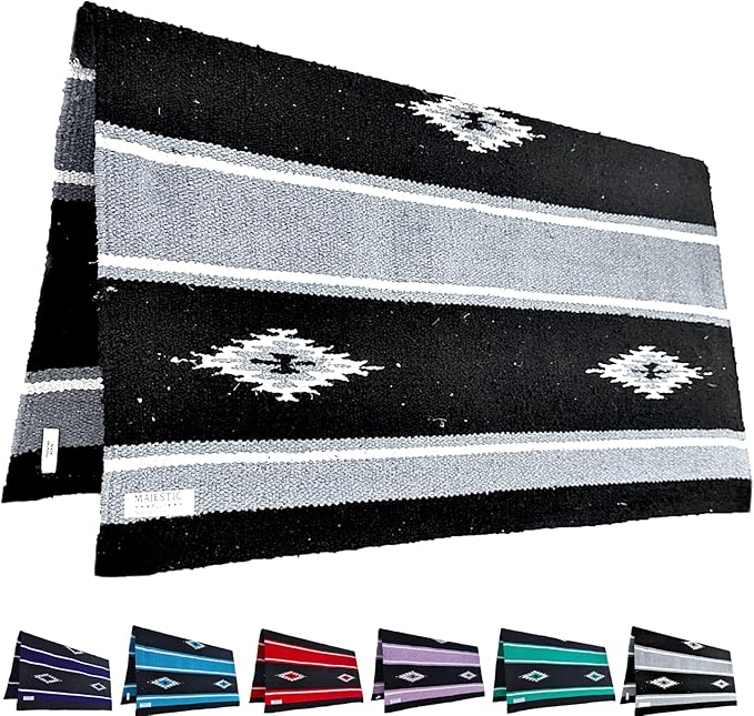 Majestic Ally 36"x 34" Navajo Design Acrylic Saddle Blanket -2.4 lbs (Gray and Black)