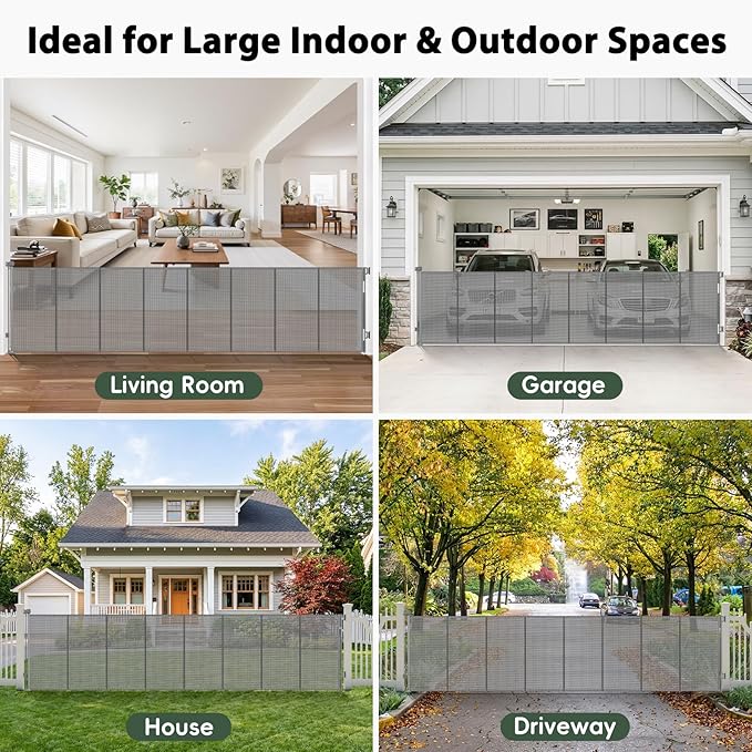 275" Retractable Baby Gates Extra Wide Retractable Fence Outdoor, 22ft Retractable Dog Gates for Doorways Extra Wide Baby Gate, 48" Extra Tall Dog Gate Retractable Pet Gate for Garage, Driveway, Gray