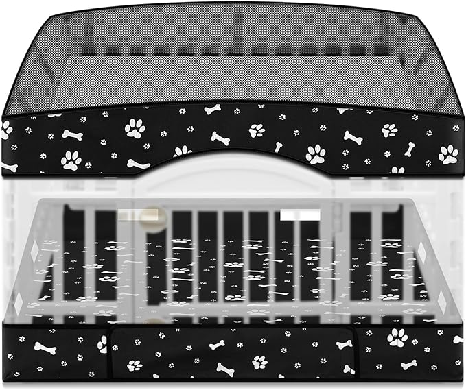 2 Pack Dog Playpens Cover and Bottom Mat Fits for 36 Inch 4 Panels Pet PlayPen, Dog Crate Cover Puppy Exercise Pad, Reusable Washable, Hoop and Loop Design, Playpen Not Included(Black)