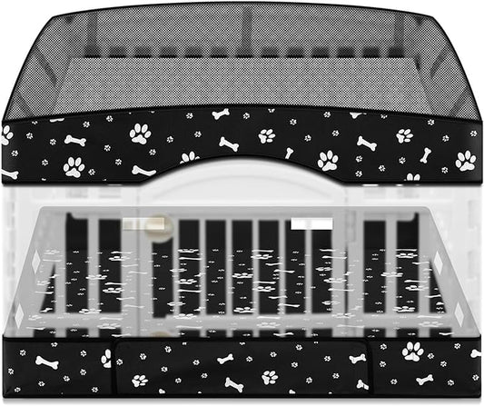 2 Pack Dog Playpens Cover and Bottom Mat Fits for 36 Inch 4 Panels Pet PlayPen, Dog Crate Cover Puppy Exercise Pad, Reusable Washable, Hoop and Loop Design, Playpen Not Included(Black)