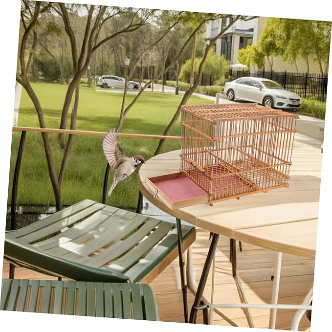 Natural Bamboo Birdcage Stand Small Bird Travel Cage Budgie Cage Parrot Carrier Parakeet Carrier for Cockatiels