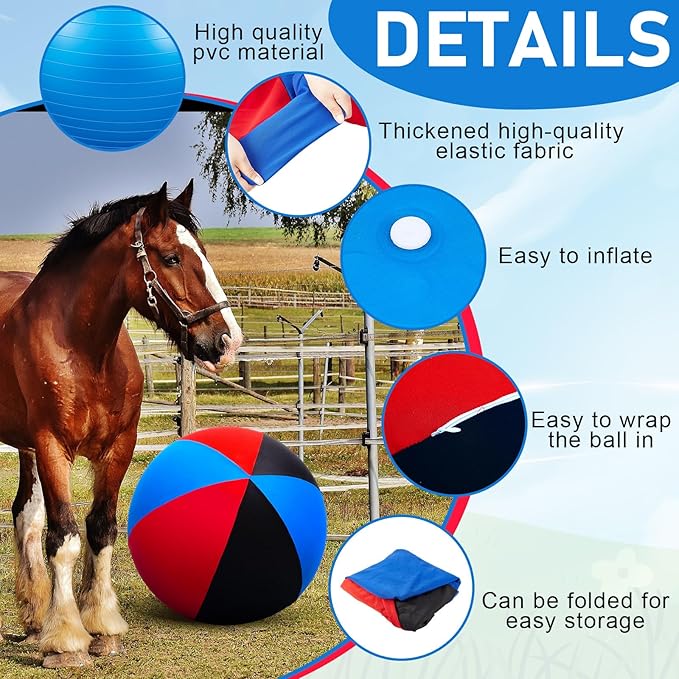 40 Inch Giant Herding Ball with Cover Anti Burst Ball Please Watch VCR for How to Inflation Horse Toys for Horses Stall Entertainment Play, Pump Included(Red, Red, Black, Stylish)