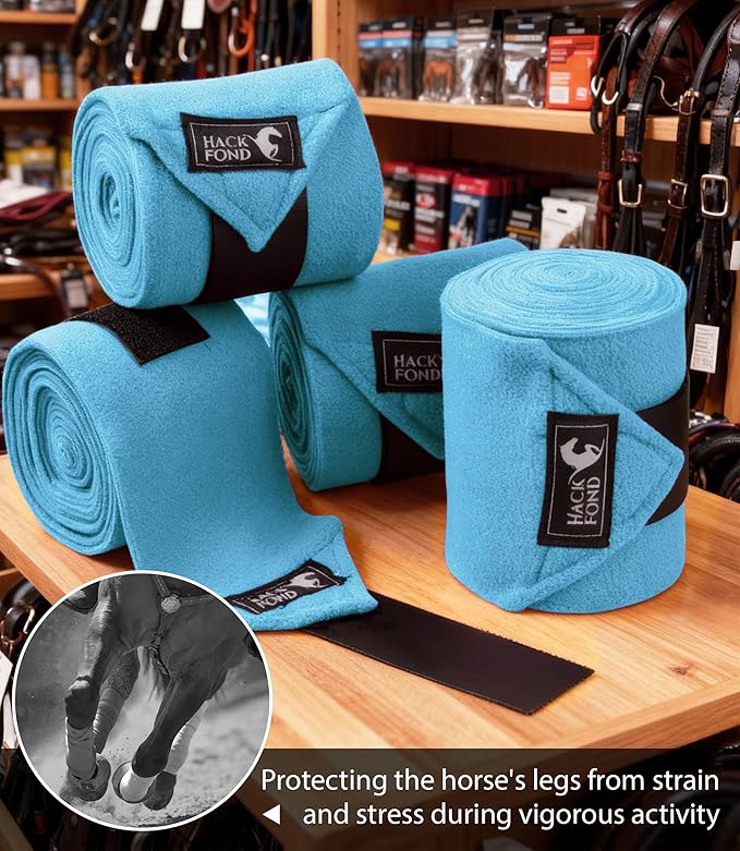 Fleece Horse Polo Leg Wraps Set of 4, 10' Horse Leg Bandages Stable Supplies Equestrian Boots Light Blue
