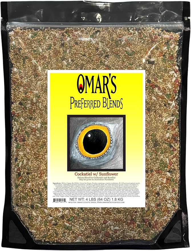 Omar's Cockatiel No Sunflower Blend 4 lb Bag, Premium Bird Seed for Cockatiels & Smaller Sized Birds