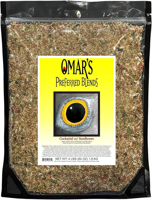 Omar's Cockatiel No Sunflower Blend 4 lb Bag, Premium Bird Seed for Cockatiels & Smaller Sized Birds