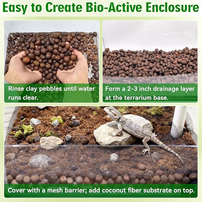 Halatool Reptile Substrate 4QT Leca Balls Terrarium Bedding Organic Hydroton Clay Pebbles Bioactive Drainage Layer for Terrariums & Vivariums Leopard Gecko Tortoise Frog Lizard Ball Python