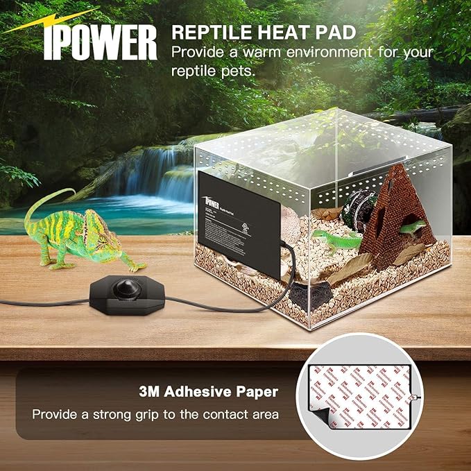 iPower 8 by 12 Inch Reptile Heating Pad with Temperature Adjustable Controller Knob, Under Tank Warmer Terrarium Heat Mat for Reptiles and Amphibians (Pack of 2)