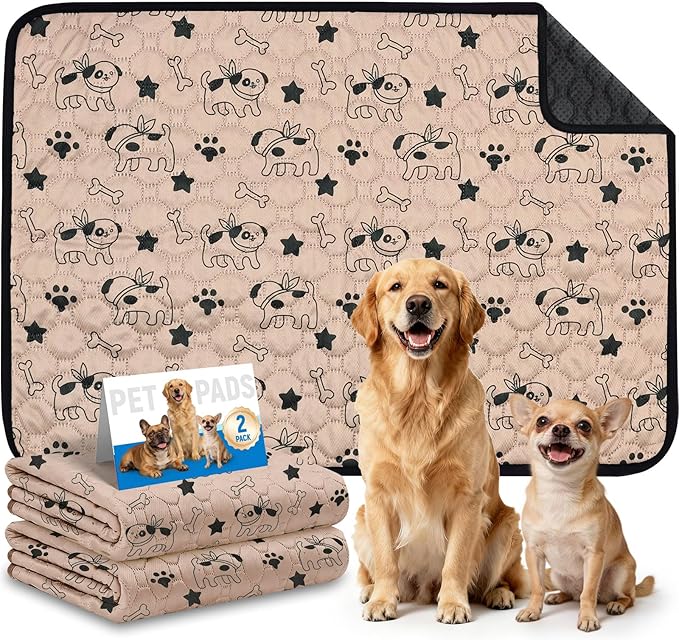 2 Pack Washable Pee Pads for Dogs, Absorbent Reusable Puppy Training Pads, Leakproof, Non-Slip, Waterproof Cat Doggie Pad Pet Potty Mat for Indoor&Outdoor, Whelping, Crate, Coffee 28"x40"