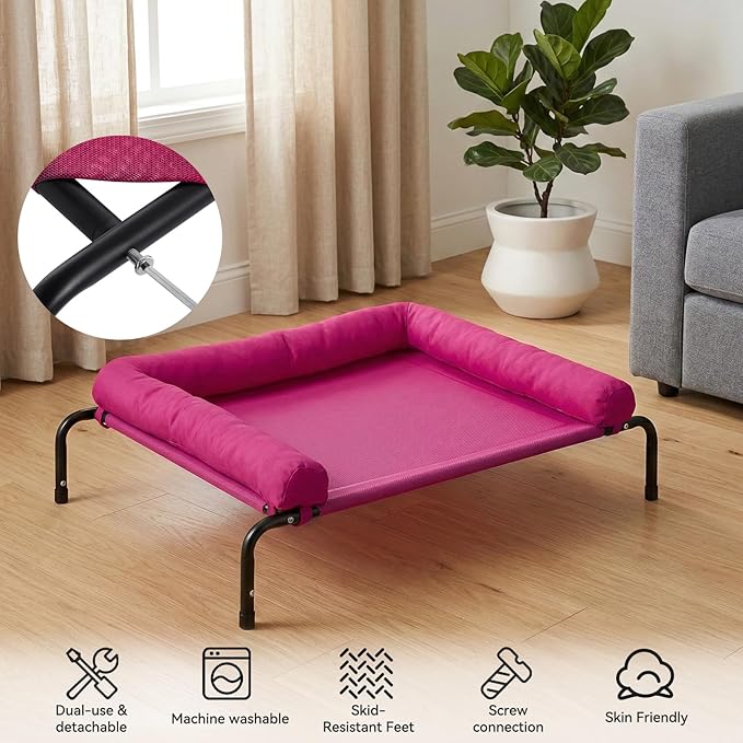 Cooling Elevated Dog Bed for Large Dogs, Portable Indoor & Outdoor Raised Dog Bed with Breathable Mesh, Chew Proof Pet Hammock Cots with Removable and Waterproof Bolsters