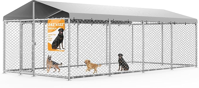 20x10 FT Heavy Duty Outdoor Dog Kennel with Waterproof Cover, UV-Resistant Roof, and Secure Locking Mechanism for Dogs, Durable Metal Enclosure for All Weather Conditions(240x120x84IN)