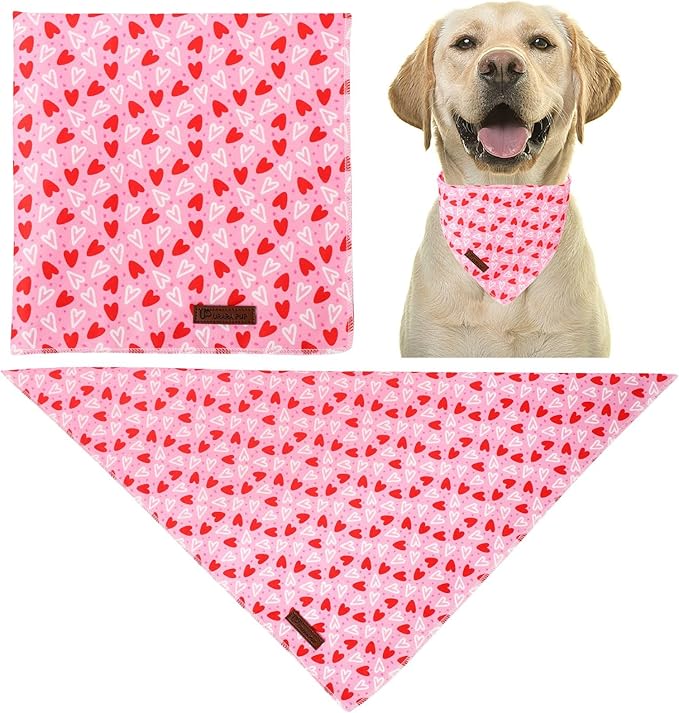 Valentine’s Dog Bandana, UP URARA PUP Valentine Triangle Bid Red Love Heart Scarf for Girl Boy Small Medium Dogs or Cats, Adorable Puppy Wedding & Valentine’s Bandana, Sweat Cotton Pet Kerchief,L