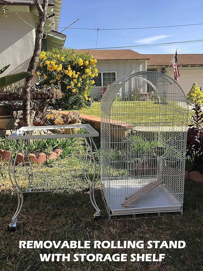 Large 64-Inch Open/Close Dome Roof Perch Stand Top for Parrot Lovebird Cockatiel Cockatiels Parakeets Bird Cage with Removable Stand