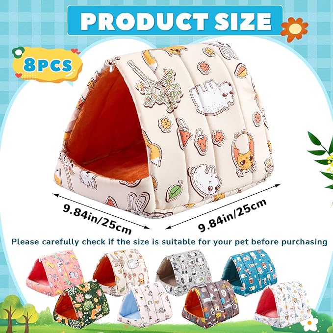 Cinnvoice 8 Pcs Guinea Pig Hideout, Guinea Pig Bed Washable Small Animal Cage Accessories for Bunny Hedgehog Mouse Chinchillas Hamsters Ferrets Rats(9.8 in)