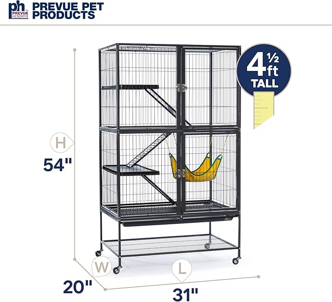 Prevue Pet Products Feisty Ferret Home Bundle with Stand, Black Hammertone with Hammock and Suede Ferret Tunnel
