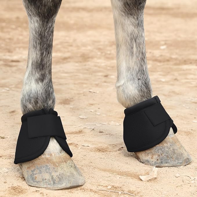 Equine Ballistic Overreach Bell Boots, No-Turn Horse Hoof Protection Boots (Sold in Pairs) Black Medium