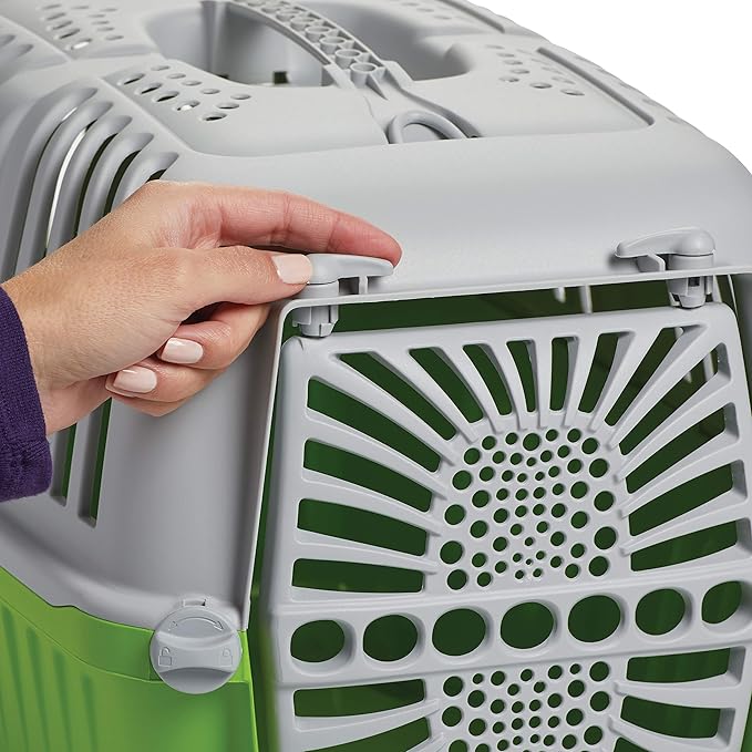 MidWest Homes for Pets Spree Travel Carrier - Hard-Sided Dog & Cat Carrier, Small Pet Travel Crate with Handle, Ventilated Design, Durable Plastic Door, Easy Assembly, 22-Inch, Green