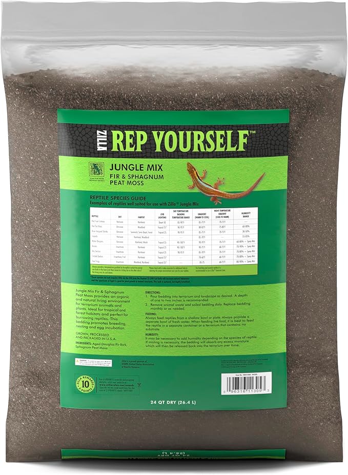 Zilla Pet Reptile Terrarium Substrate Bedding, Jungle Mix, for Frogs, Rainforest Geckos, Toads and Snakes, 24 Quart, 2 Pack