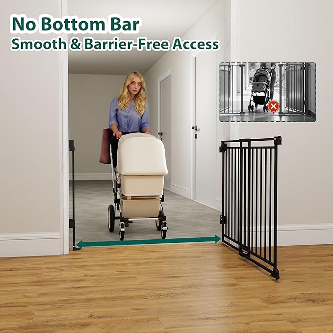 Miumoon 29-45" No Bottom Bar Baby Gate for Stairs, 2-in-1 Auto Close Dog Gate Indoor with Large Walk Thru Door, Hardware Mount Pet Gate for Top and Bottom Stairs (Black, 26.5-43" W x 29" H)