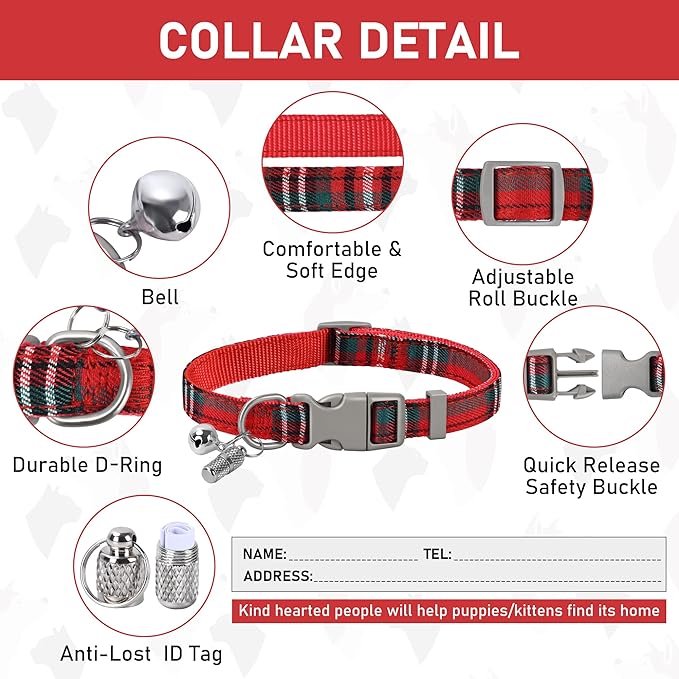 GAMUDA Small Dog Harness Collar and Leash Set, Step in No Chock No Pull Soft Mesh Adjustable Dog Vest Harnesses Plaid Reflective for Dogs Puppy Cats Kitten Rabbit (Red, XXXS)