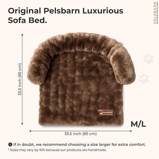 Pelsbarn Dog Bed for Couch, Luxurious Sofa Bed for Dogs with Non-Slip Oxford Bottom - Faux Rabbit Fur with Removable Cover, Large, Latte Swirl Color - 33x33 in