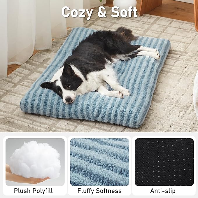 FURTIME Washable XL Dog Bed for Extra Large Dogs, Deluxe Dog Crate Beds Comfy Fluffy Kennel Pad Anti-Slip Pet Sleeping Mat, Machine Washable Dogs Pillow, 40"x27"x3.5", Blue