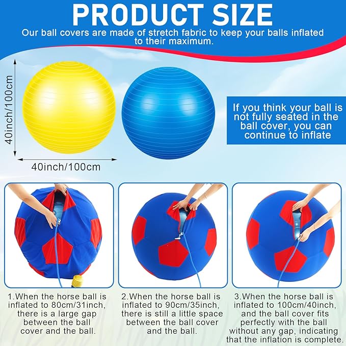 2 Set Giant 40" Herding Ball with Cover Anti Burst, Waterproof Durable Large Horse Toy, Please Watch VCR for Inflating Horse Toys for Equine Pasture Stall Outdoor, Pump Included(Blue, Yellow)