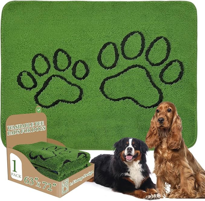 Homimp Washable Pee Pads for Dogs, 1 Pack Super Absorbent Reusable Puppy Pads,Green Long Wool Fake Grass for Potty Training, Upgrade Non-Slip and Leak-Proof,Floor,Couch,Bed and Crate,Green 63"×72"