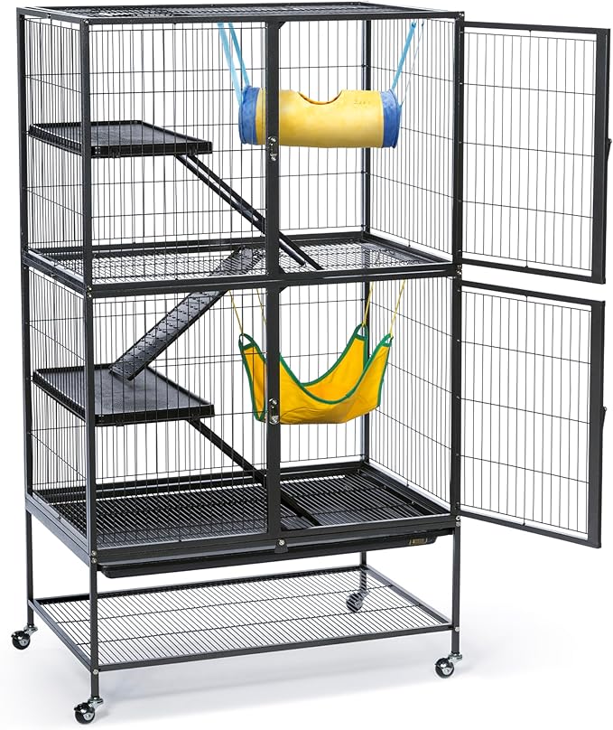 Prevue Pet Products Feisty Ferret Home Bundle with Stand, Black Hammertone with Hammock and Suede Ferret Tunnel