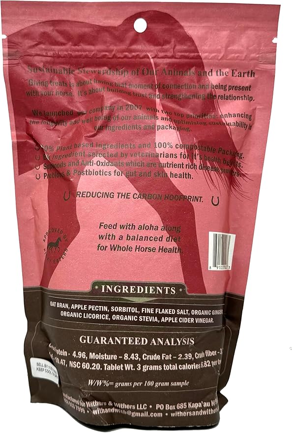 Withers & Withers Sugar-Free Horse Treats – Ginger, Licorice with Oat Bran Horse Cookies, Goat Treats, Healthy Equine Snacks 16 Oz, 100% Compostable Bag – Humane Plant-Based Ingredients for Horses