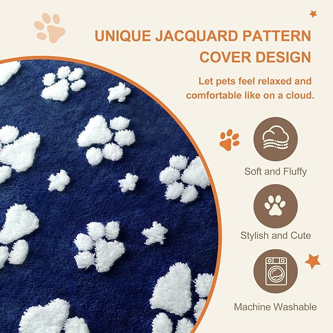 Dog Beds for Extra Large Dogs, Cute Thick Dog Bed for Crate Kennel, Fluffy Pet Bed with Removable Washable Cover and Anti-Slip Bottom, 41"x 28", Navy Paw