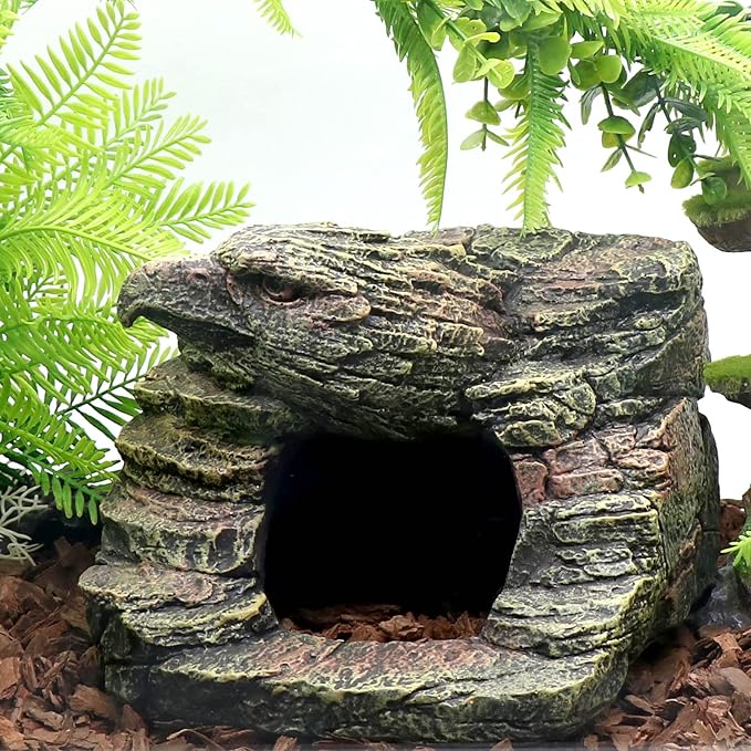 Reptile Rock Basking Platform, Gecko Hide Cave Hiding Place, Snake Cave and Hides for Reptiles, Amphibians, and Small Animals, Lizards (Type-D（Small）)