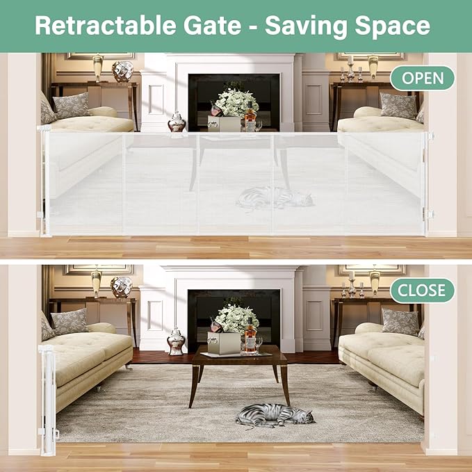 Reinforced 26 Inch Tall Retractable Baby Gates to Step Over 95" Wide Small Outdoor Retractable Child Gates for Doorways Short Retractable Dog Gates for Baby Indoor Retractable Stairs Gate for Kids