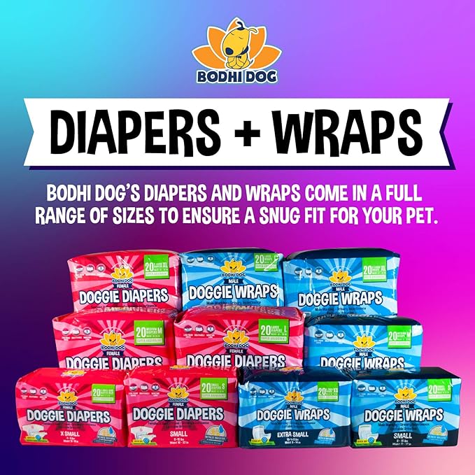 Bodhi Dog Disposable Male Dog Diapers - Super Absorbent, Leak-Proof Pee Wraps - Adjustable Fit, Comfortable Design, Advanced Moisture Control, and Wetness Indicator - Extra Small (20 Count)