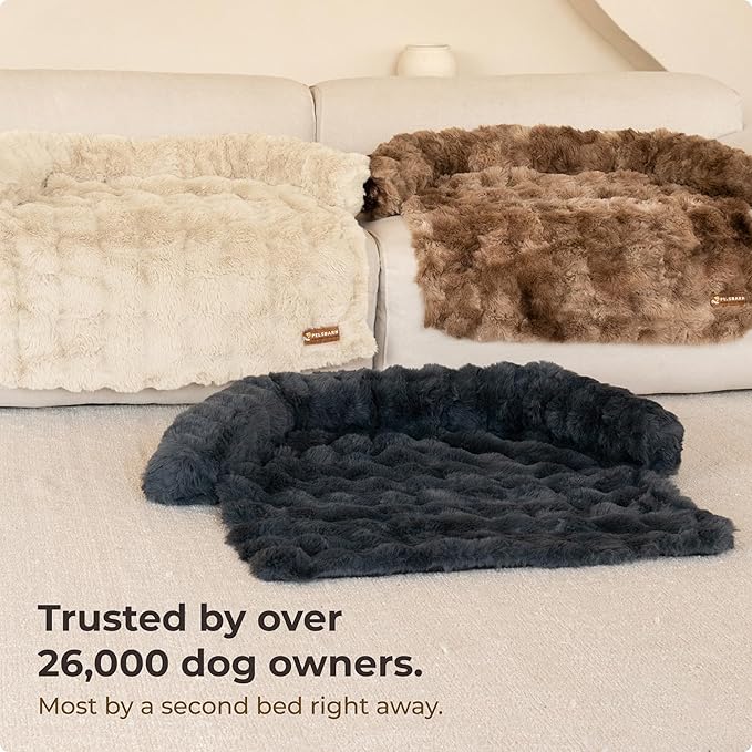 Pelsbarn Dog Bed for Couch, Luxurious Sofa Bed for Dogs with Non-Slip Oxford Bottom - Faux Rabbit Fur with Removable Cover, Large, Latte Swirl Color - 33x33 in