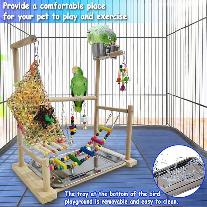 kathson Bird Playground,Parakeet Play Stand,Parrots Play Gym with Food Bowls,Cockatiel Playstand with Chewing&Exercise Toys,Birds Perch Stand for Budgie Conures Lovebirds