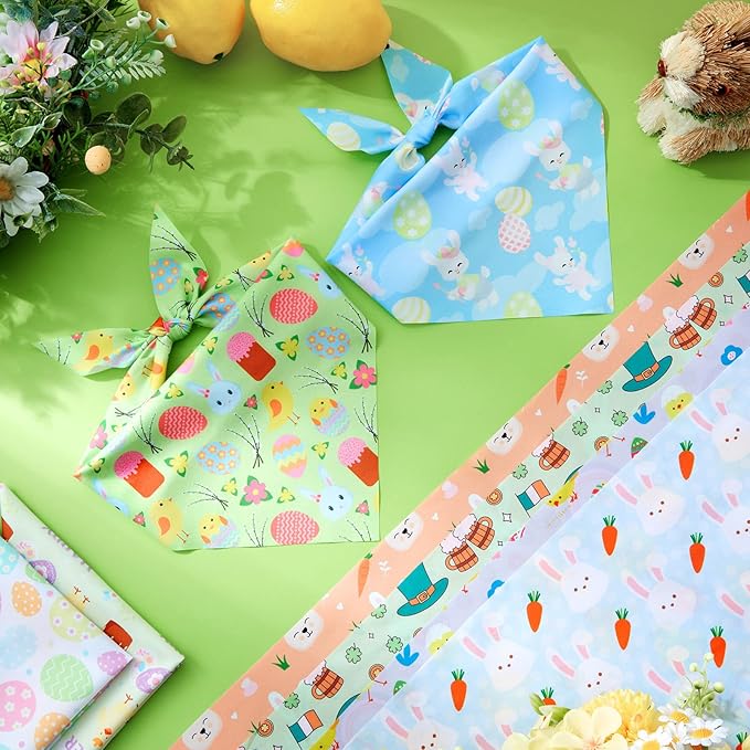 Sanwuta 50 Pcs Easter Dog Bandanas and Collar Bow Ties Set 25 Bandanas Bulk 25 Charm Dog Collar Pet Triangle Pet Scarf Bowtie for Small Medium Large(Easter)