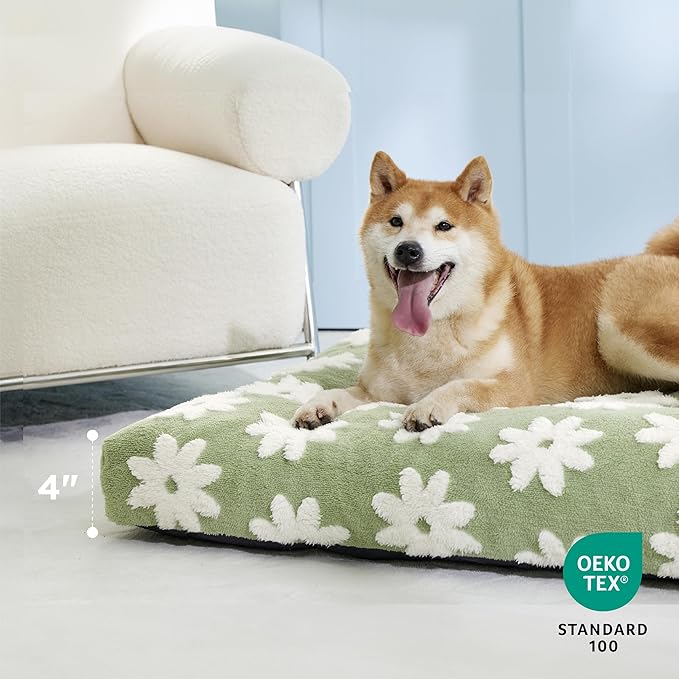 LE SURE Large Dog Beds-Thick Shredded Chopped Foam Pet Bed as Gift for Indoor with Removable Cover, Cute Modern Fuzzy Plush & Anti Slip Bottom, Green