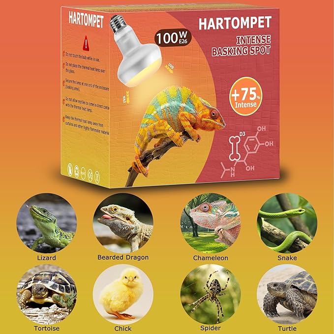 HARTOMPET 100W Intense Basking Spot Lamp – UVA UVB Full Spectrum for Reptiles, Tortoises & Chicks